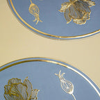 Blue Round Table Mat with Gold Floral Embossed Design - The Golden Theory