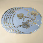 Blue Round Table Mat with Gold Floral Embossed Design - The Golden Theory