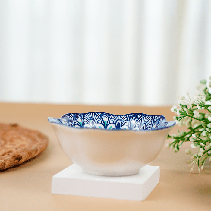 Blue Scallop-Edge Ceramic Bowls Set of 6 - The Golden Theory