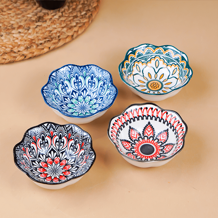 Blue Scallop-Edge Ceramic Bowls Set of 6 - The Golden Theory