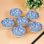 Blue Scallop-Edge Ceramic Bowls Set of 6 - The Golden Theory