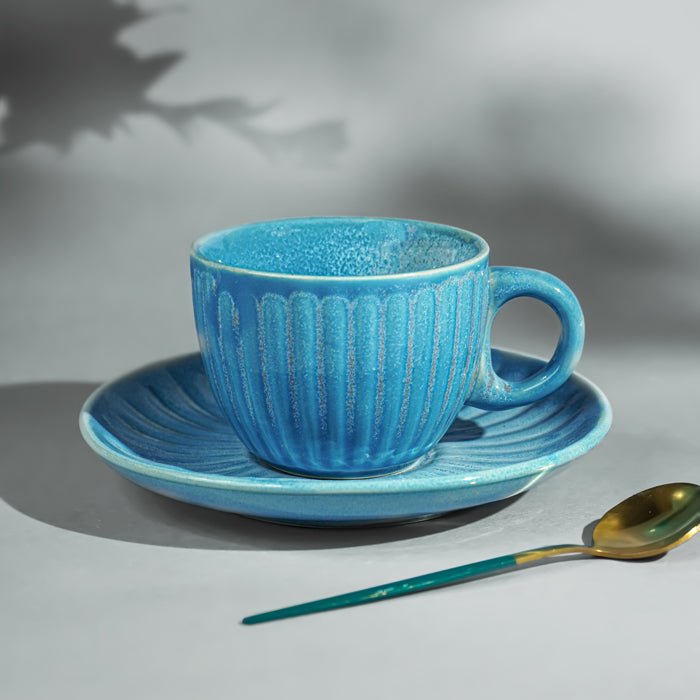 Blue Skies Tea Cup and Saucer | Light Blue - The Golden Theory Main image