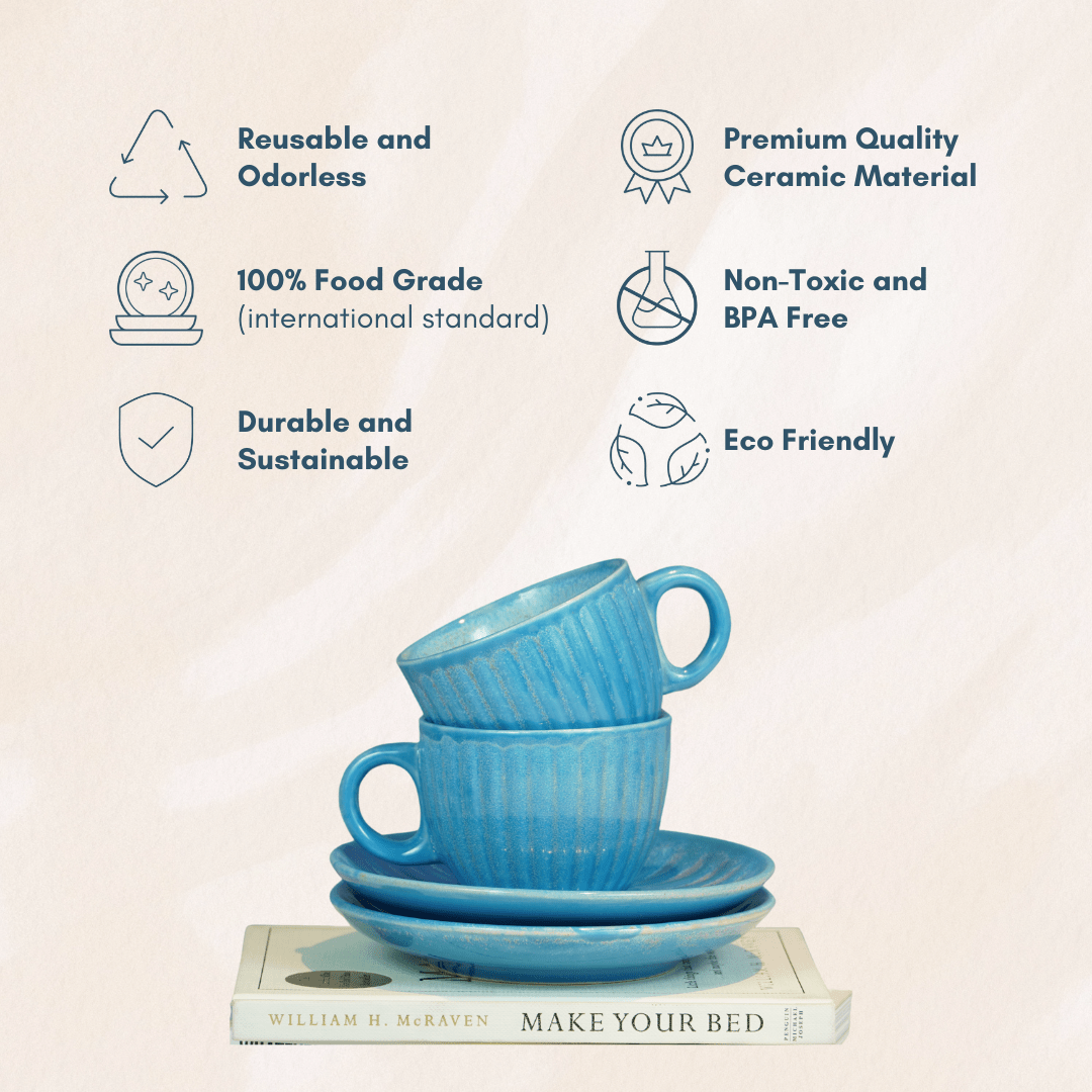 Blue Skies Tea Cup and Saucer | Light Blue - The Golden Theory