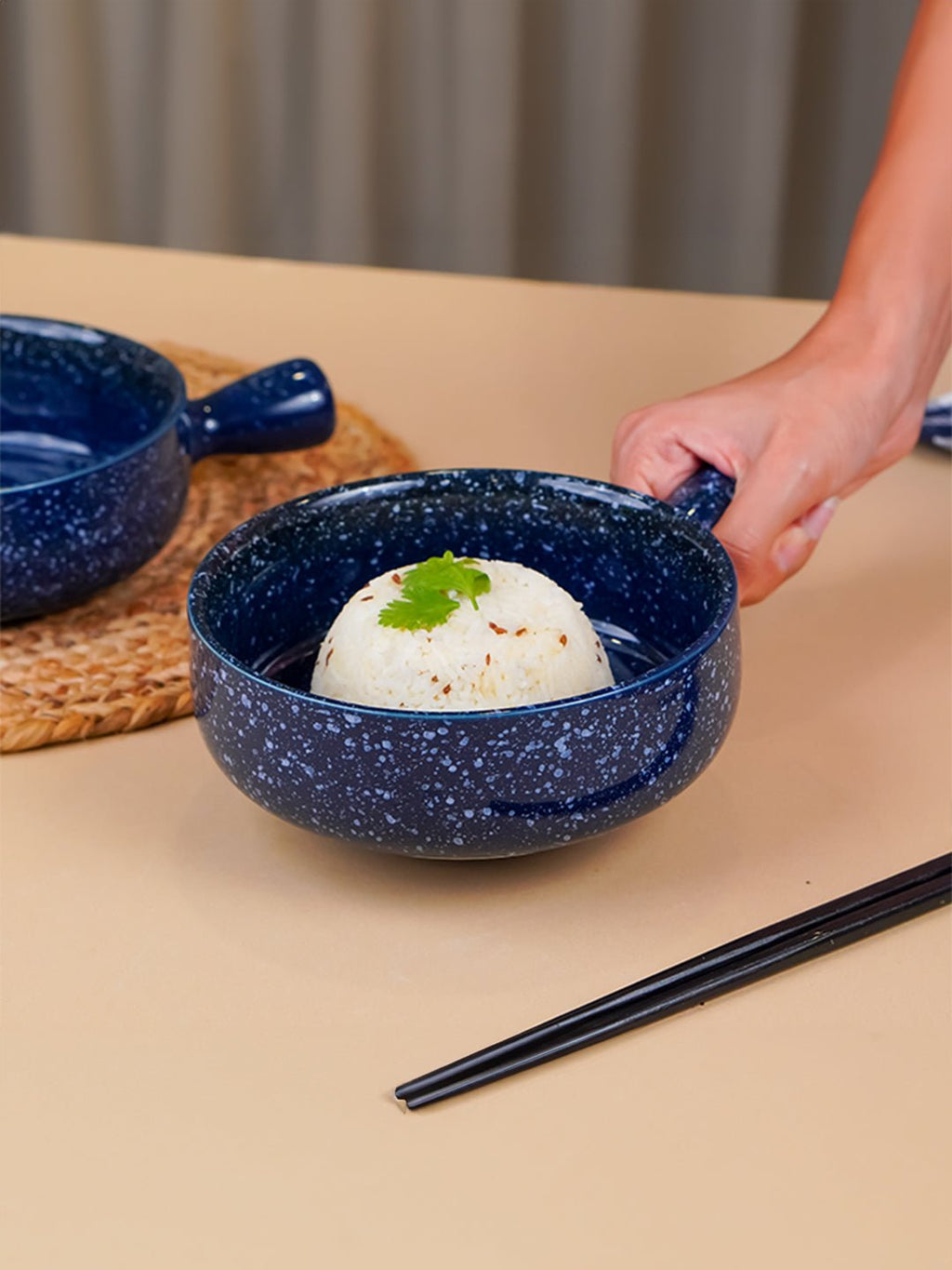 Blue Speckled Ceramic Bowl with Handle - The Golden Theory