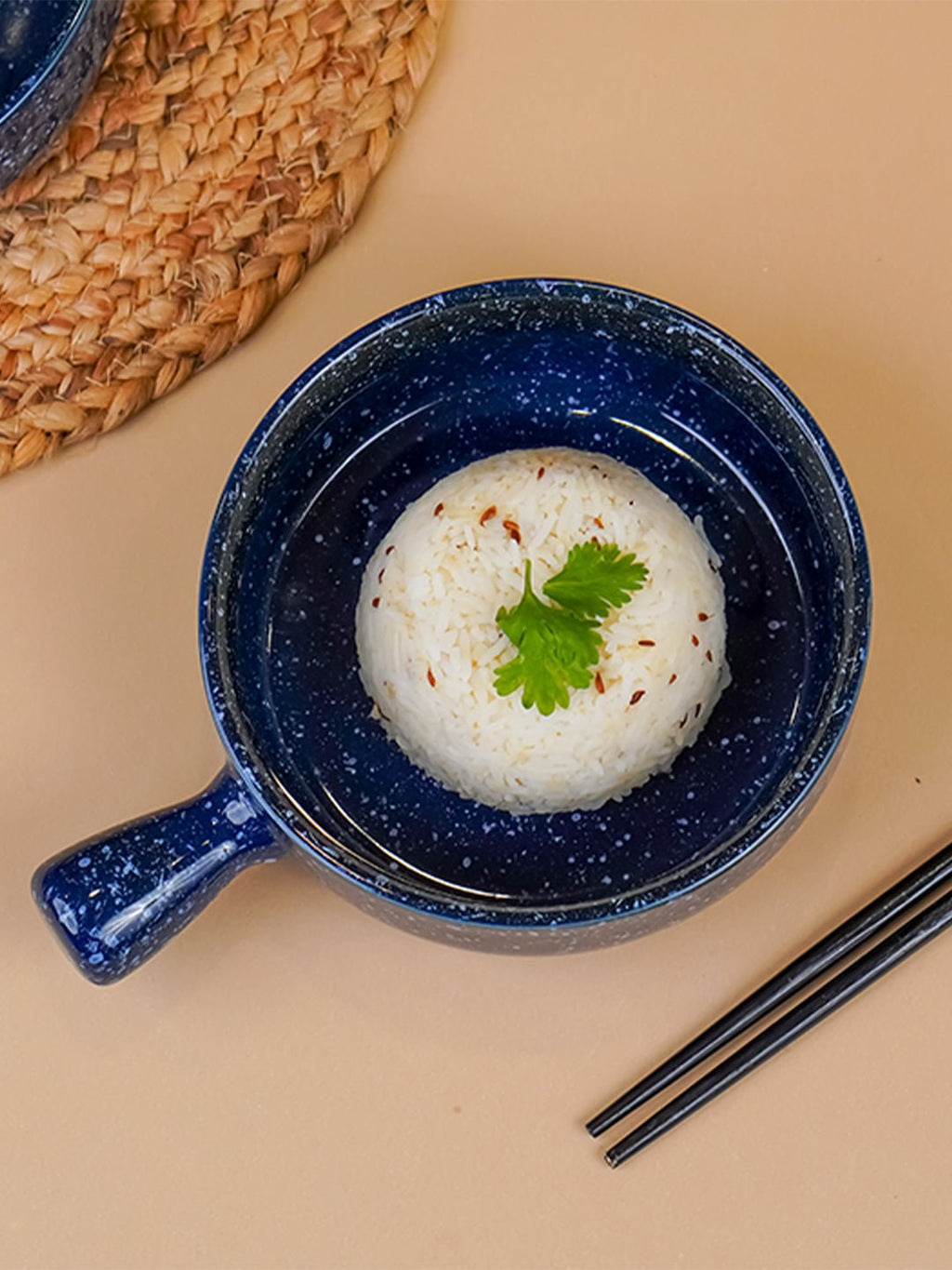 Blue Speckled Ceramic Bowl with Handle - The Golden Theory