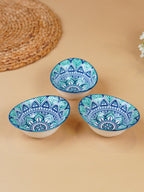 Blue & Teal Lotus Long Ceramic Bowls Set of 3 - The Golden Theory