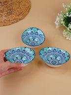 Blue & Teal Lotus Long Ceramic Bowls Set of 3 - The Golden Theory