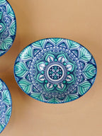 Blue & Teal Lotus Long Ceramic Bowls Set of 3 - The Golden Theory