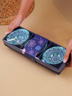 Blue & Teal Lotus Long Ceramic Bowls Set of 3 - The Golden Theory