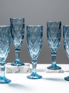Blue Vintage Textured Glass Goblet Set - Set of 6 - The Golden Theory