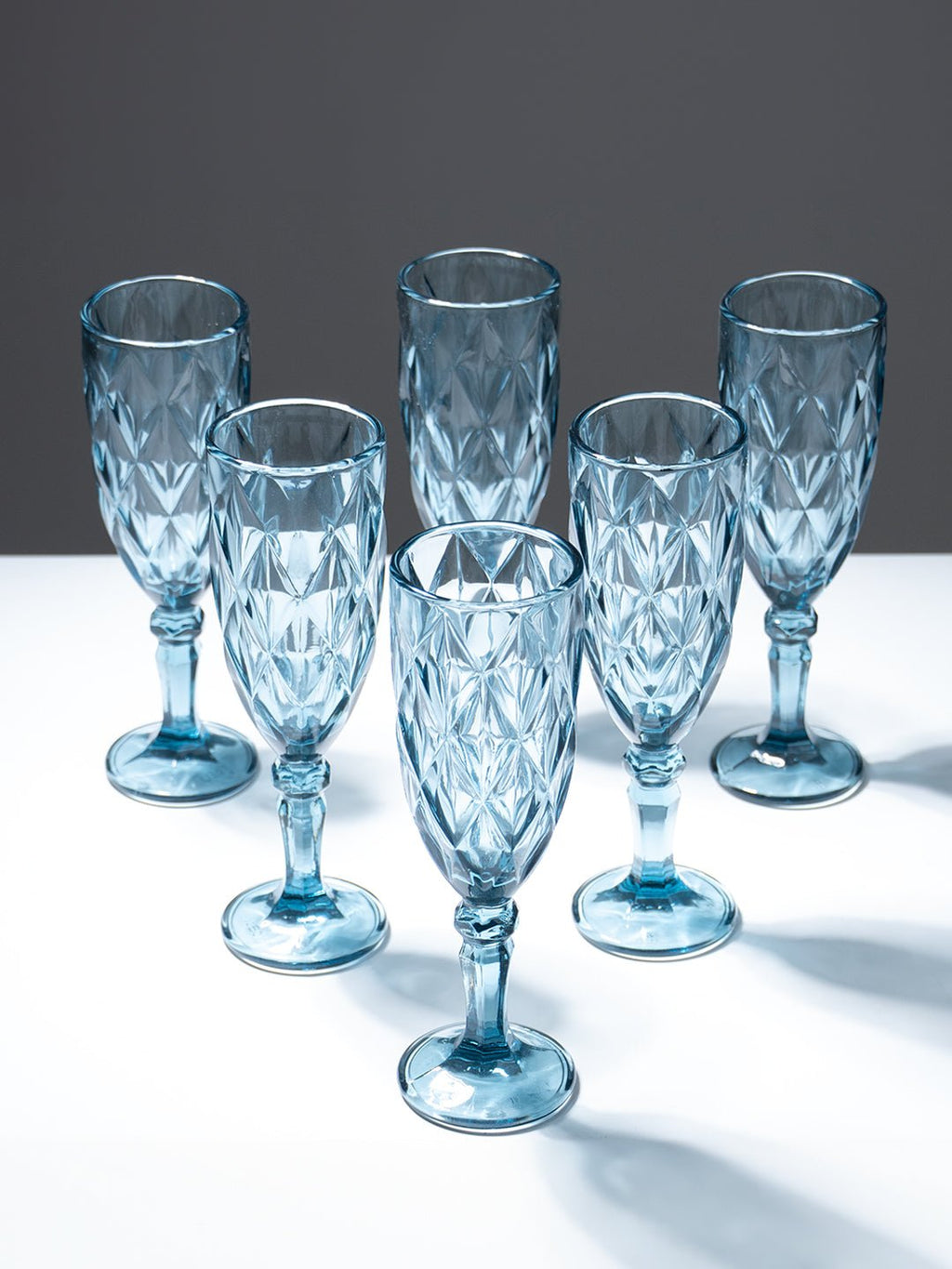 Blue Vintage Textured Glass Goblet Set - Set of 6 - The Golden Theory