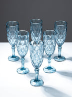 Blue Vintage Textured Glass Goblet Set - Set of 6 - The Golden Theory