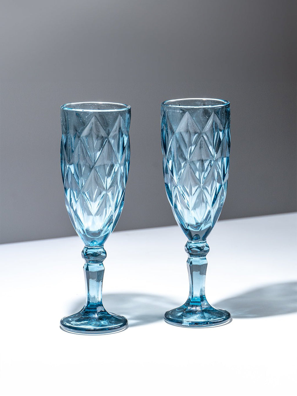 Blue Vintage Textured Glass Goblet Set - Set of 6 - The Golden Theory