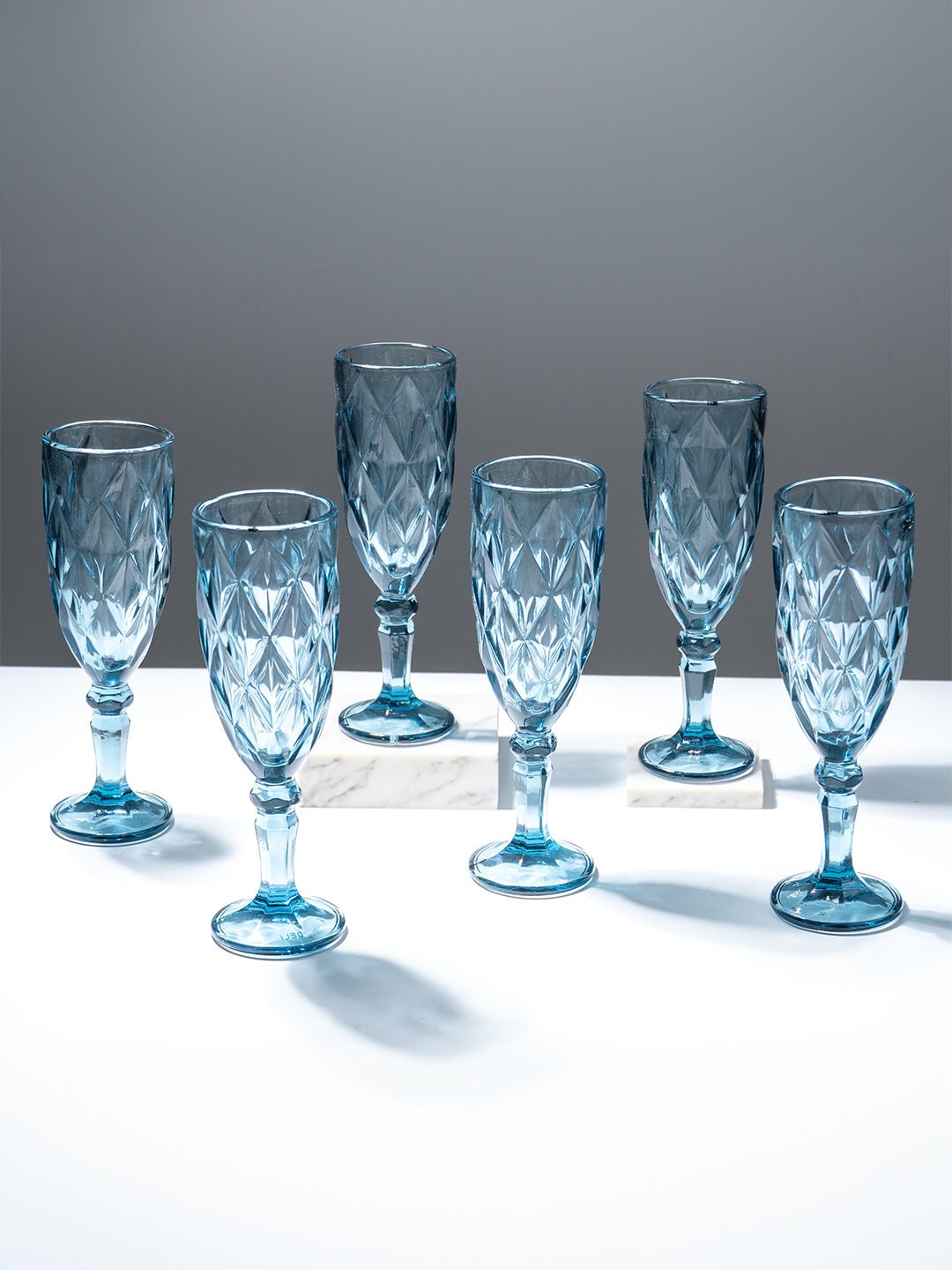 Blue Vintage Textured Glass Goblet Set - Set of 6 - The Golden Theory Main image