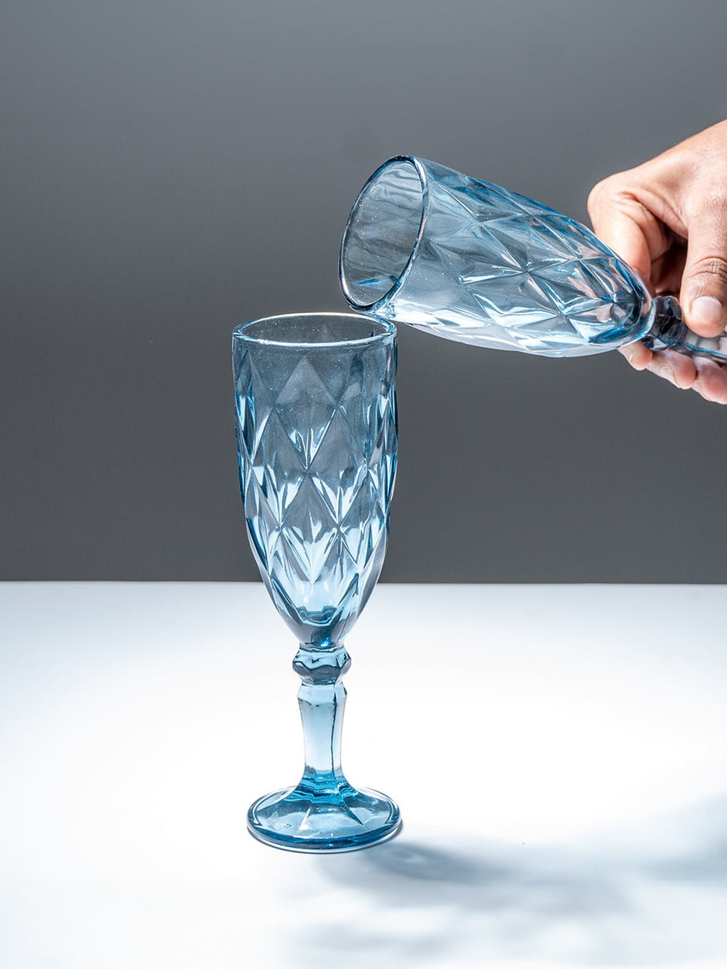 Blue Vintage Textured Glass Goblet Set - Set of 6 - The Golden Theory