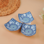 Blue & White Floral Square Ceramic Bowls Set of 3 - The Golden Theory