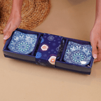 Blue & White Floral Square Ceramic Bowls Set of 3 - The Golden Theory