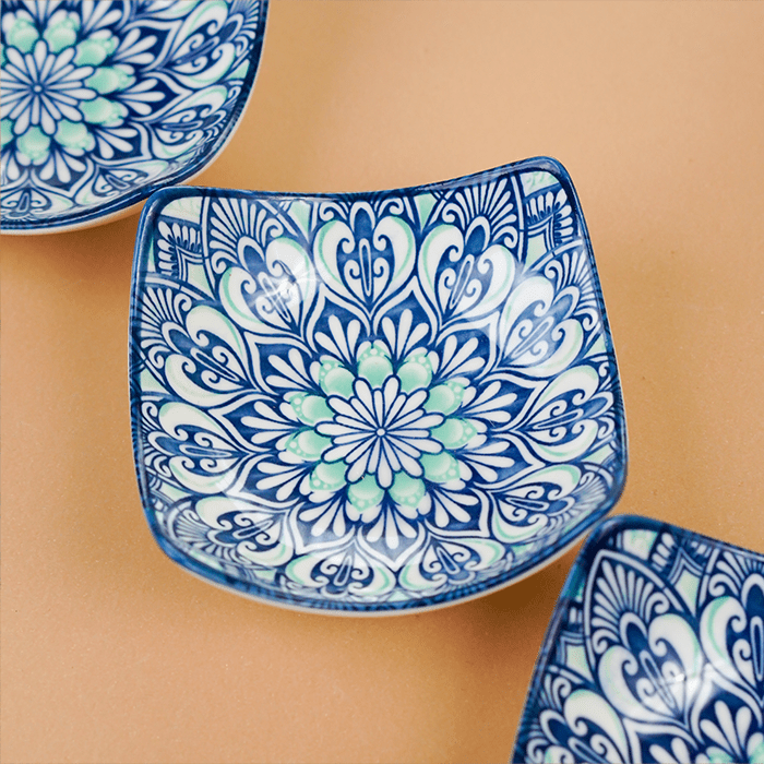 Blue & White Floral Square Ceramic Bowls Set of 3 - The Golden Theory
