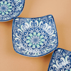 Blue & White Floral Square Ceramic Bowls Set of 3 - The Golden Theory