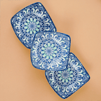 Blue & White Floral Square Ceramic Bowls Set of 3 - The Golden Theory