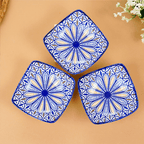 Blue & Yellow Petal-Design Square Ceramic Bowls Set of 3 - The Golden Theory