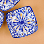 Blue & Yellow Petal-Design Square Ceramic Bowls Set of 3 - The Golden Theory