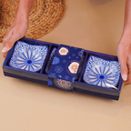 Blue & Yellow Petal-Design Square Ceramic Bowls Set of 3 - The Golden Theory