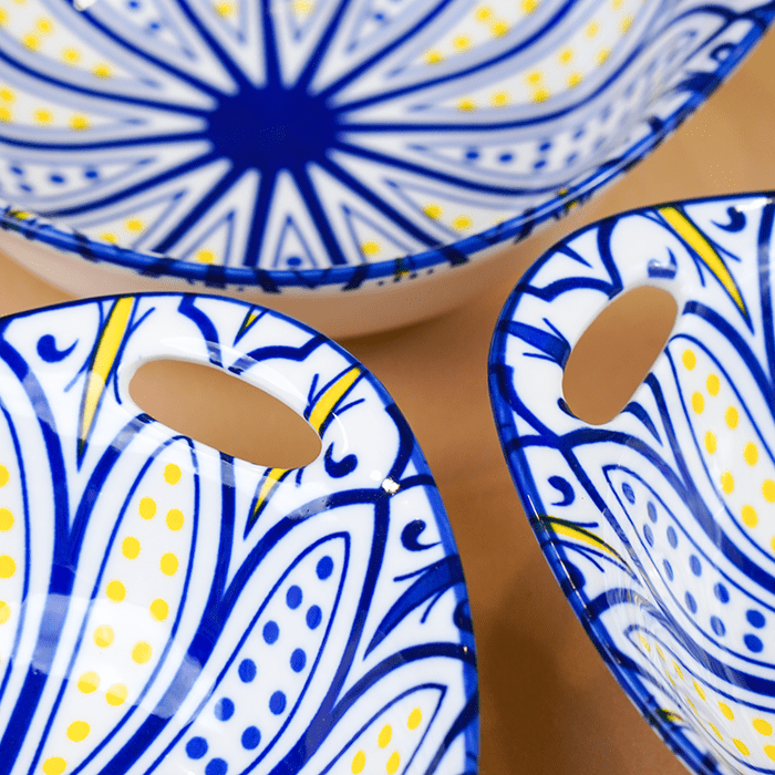 Blue & Yellow Side Handles Ceramic Bowls Set of 3 - The Golden Theory