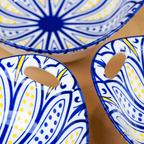 Blue & Yellow Side Handles Ceramic Bowls Set of 3 - The Golden Theory