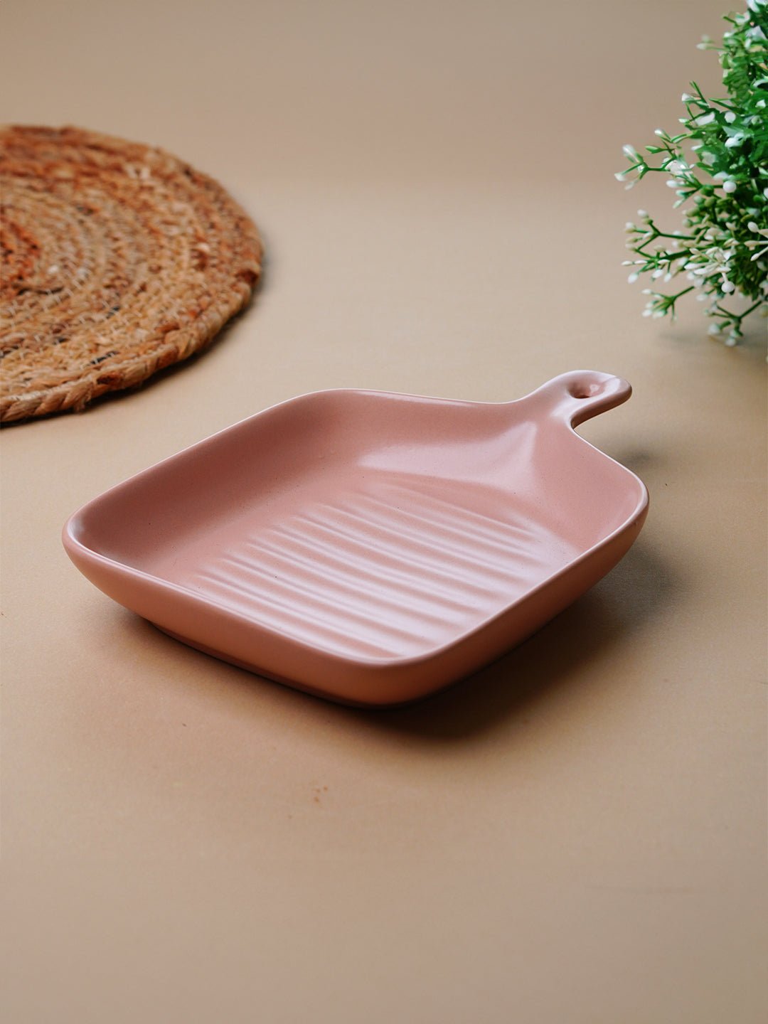Blush Pink Ceramic Platter with Convenient Handle - The Golden Theory
