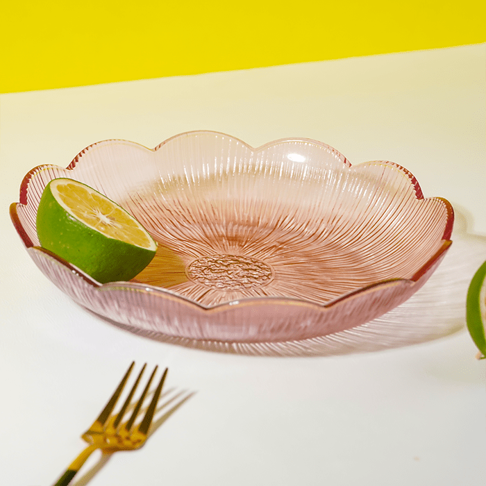 Blush Pink Fluted Glass Plate - Scalloped Edge Serving Dish - The Golden Theory