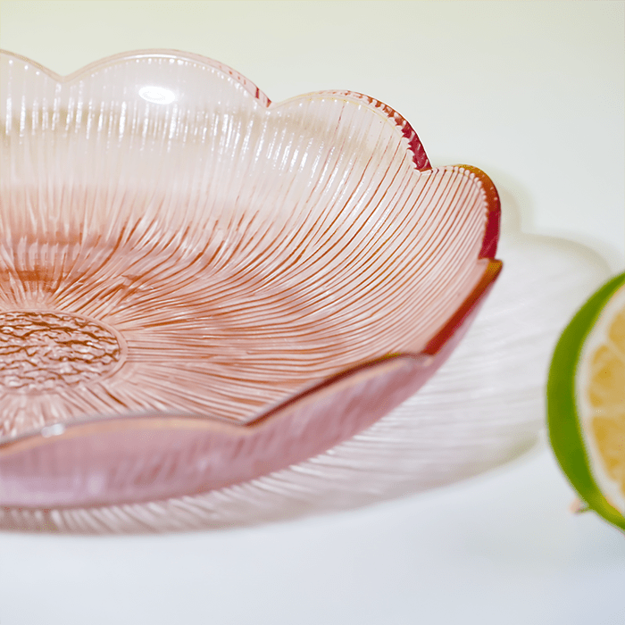 Blush Pink Fluted Glass Plate - Scalloped Edge Serving Dish - The Golden Theory
