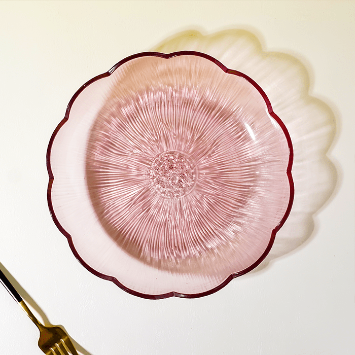 Blush Pink Fluted Glass Plate - Scalloped Edge Serving Dish - The Golden Theory