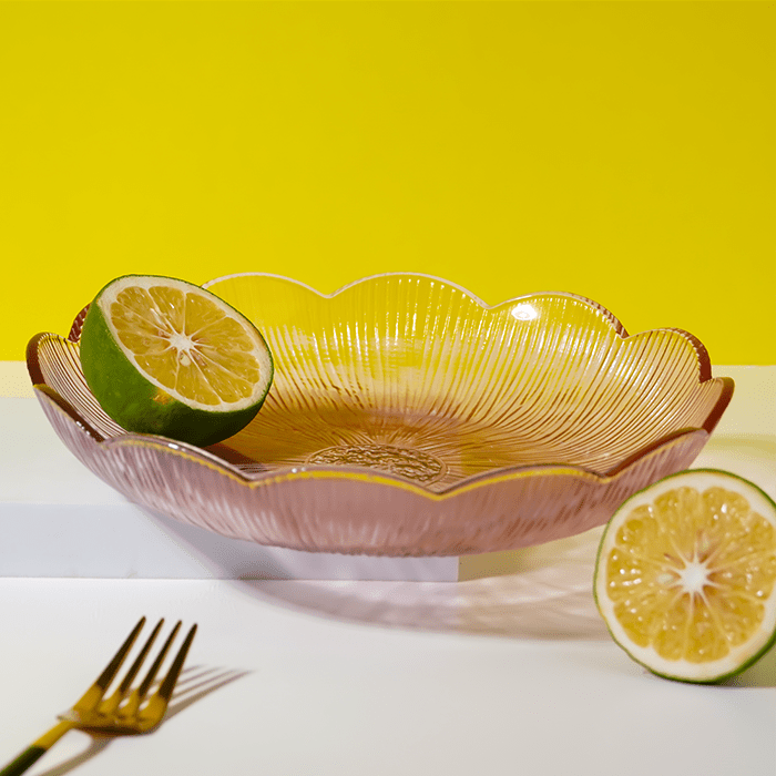 Blush Pink Fluted Glass Plate - Scalloped Edge Serving Dish - The Golden Theory