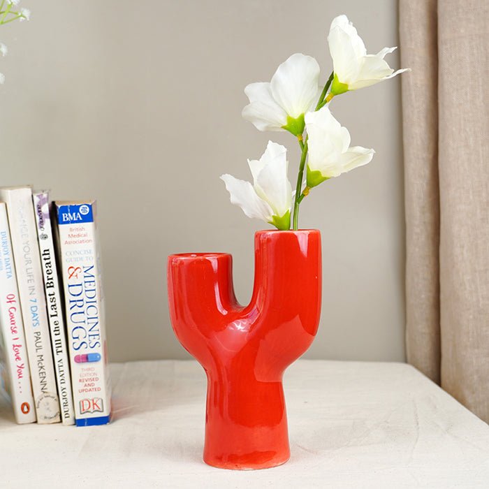 Bold Red Cactus-Inspired Vase - The Golden Theory Main image