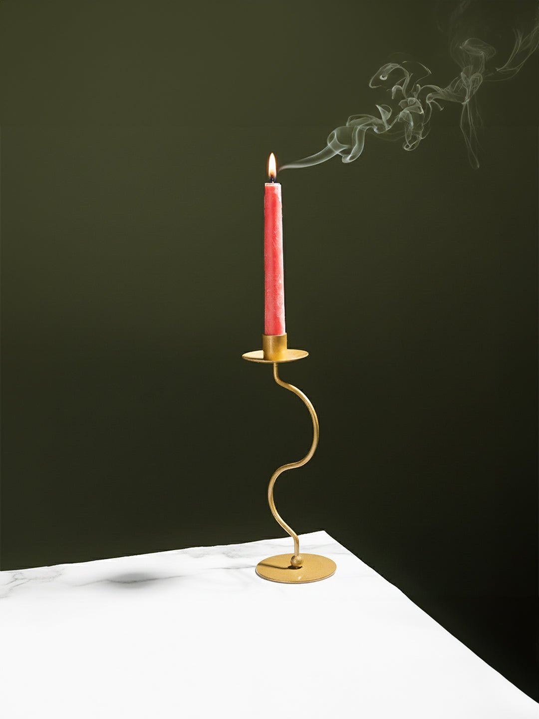 Brass Candle Holder with Curved Stem - The Golden Theory