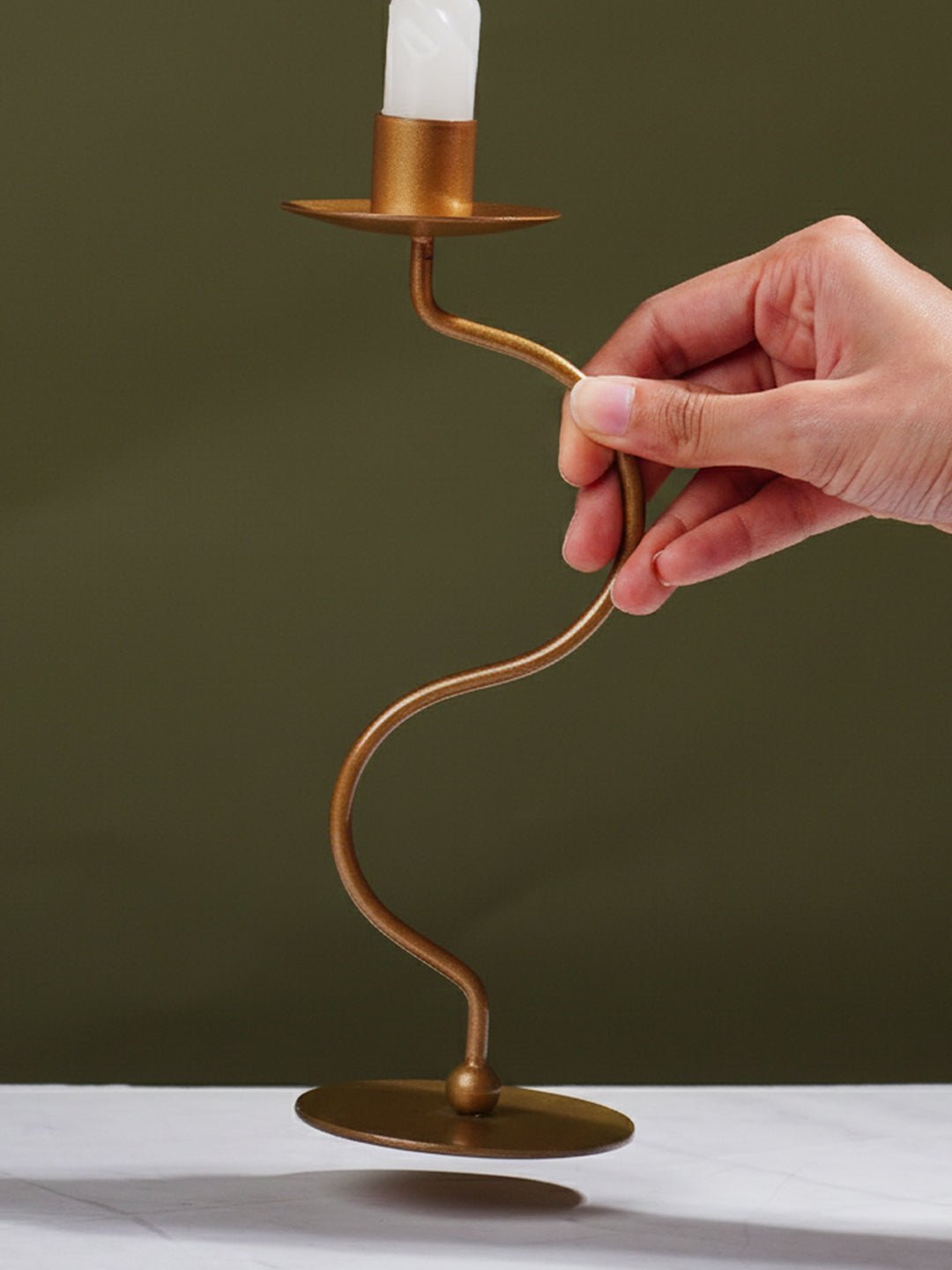 Brass Candle Holder with Curved Stem - The Golden Theory