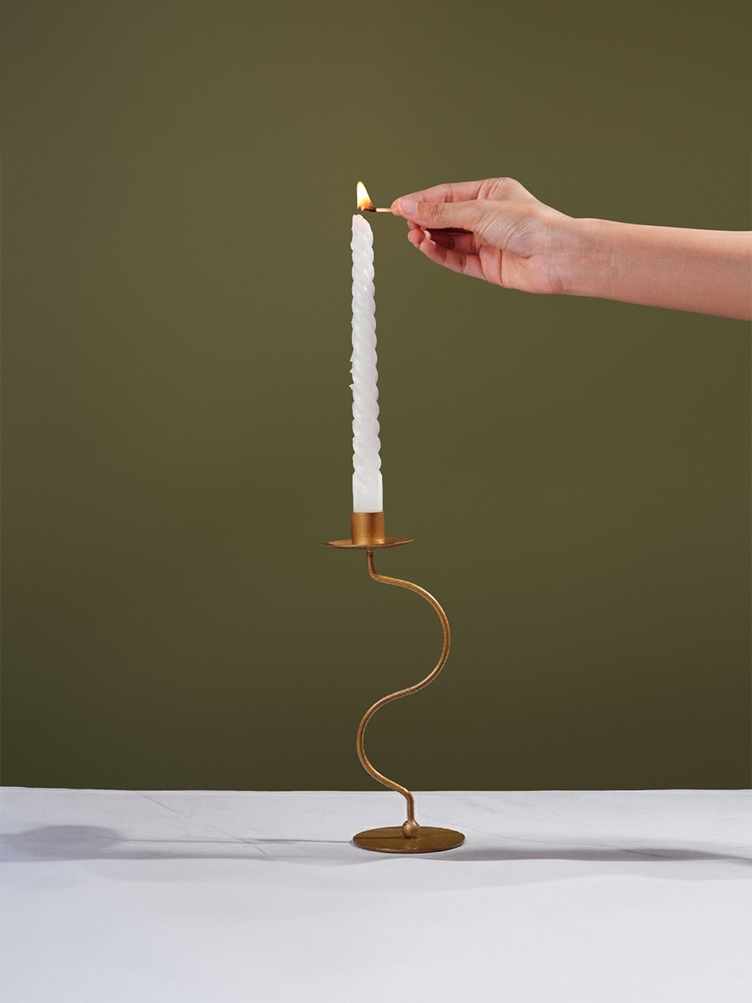 Brass Candle Holder with Curved Stem - The Golden Theory