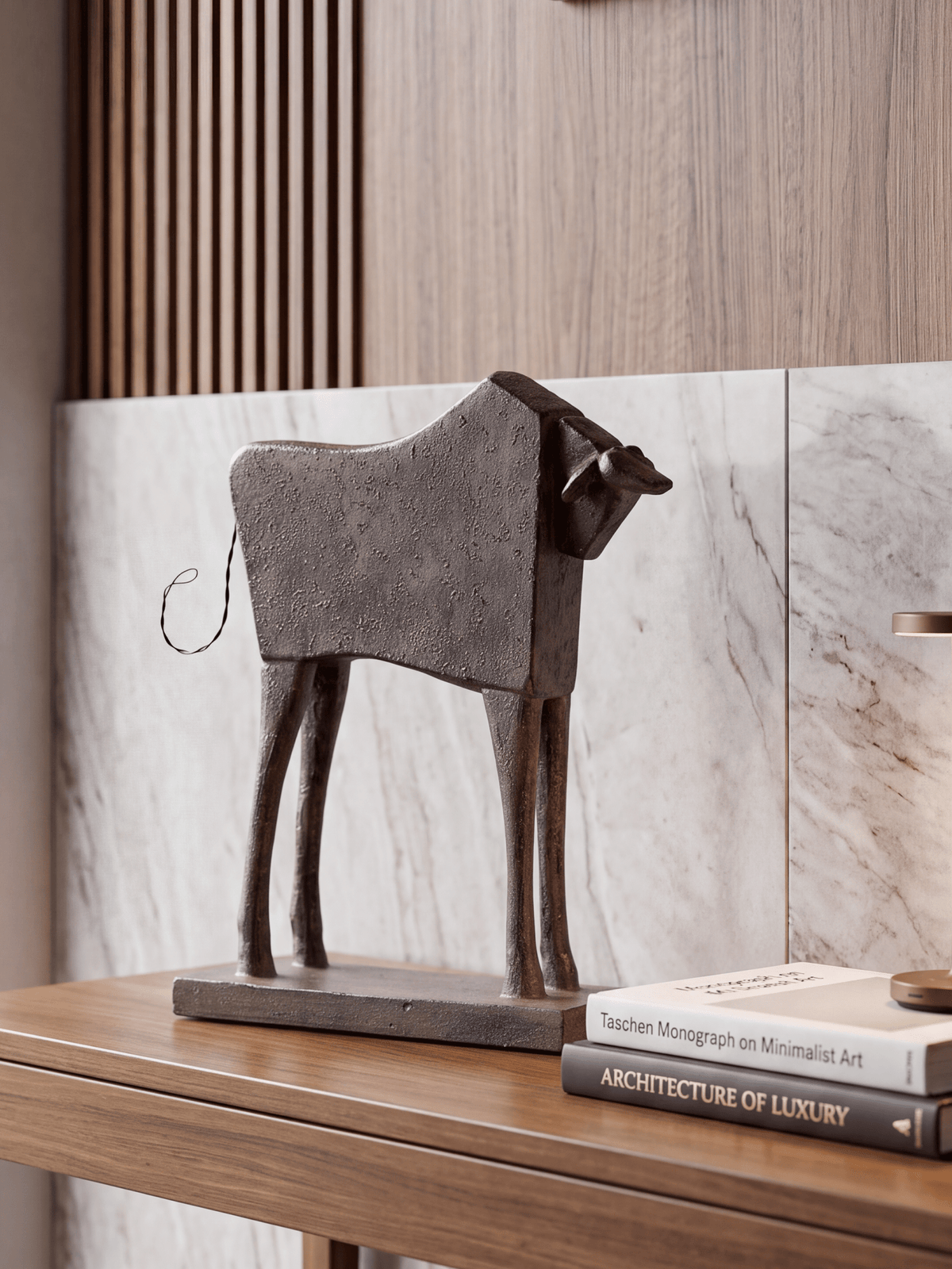 Bronze Finished Abstract Bull Sculpture - The Golden Theory
