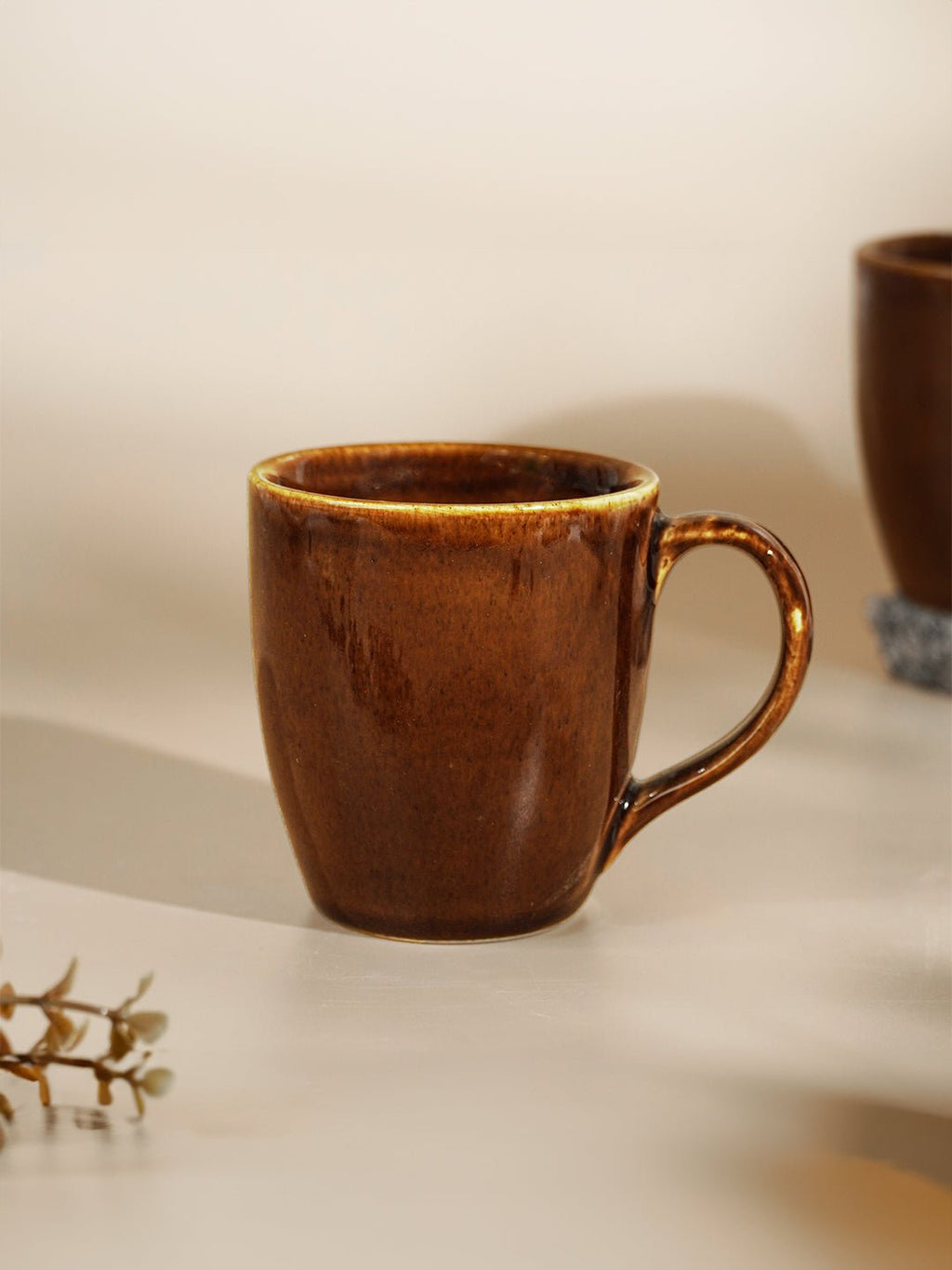 Brown Ceramic Coffee Mug with Golden Border | Set of 2 - The Golden Theory