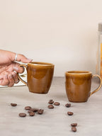 Brown Ceramic Coffee Mug with Golden Border | Set of 2 - The Golden Theory