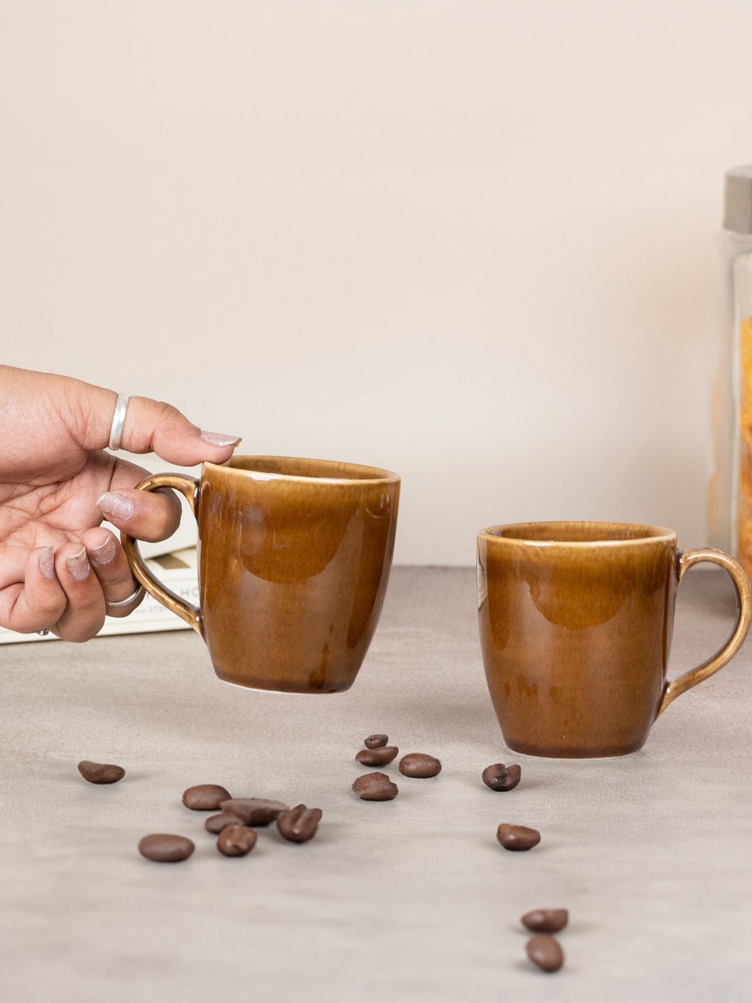 Brown Ceramic Coffee Mug with Golden Border | Set of 2 - The Golden Theory