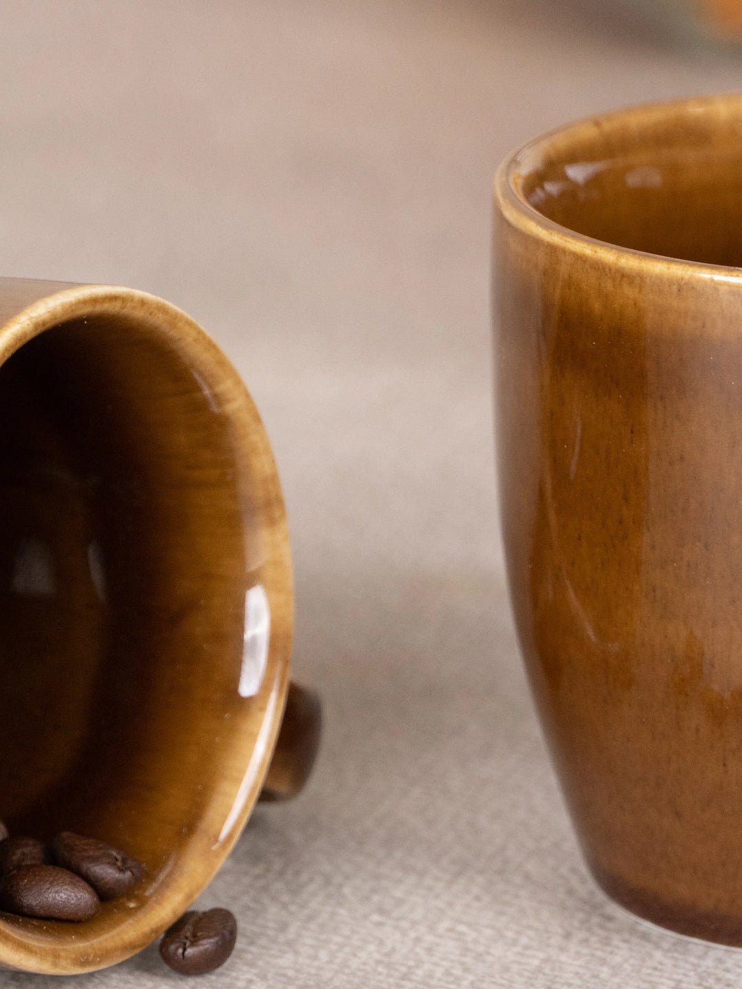 Brown Ceramic Coffee Mug with Golden Border | Set of 2 - The Golden Theory