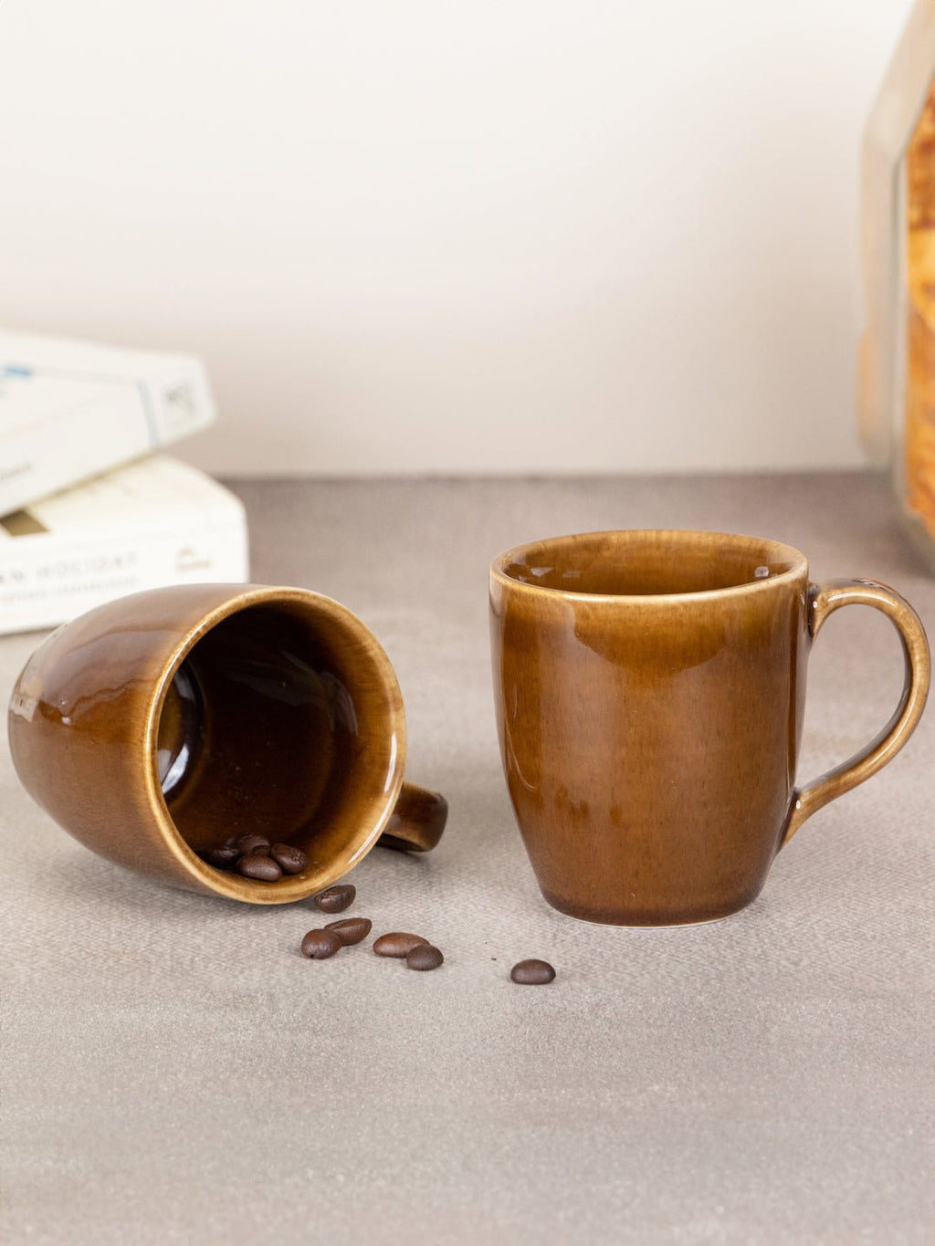 Brown Ceramic Coffee Mug with Golden Border | Set of 2 - The Golden Theory