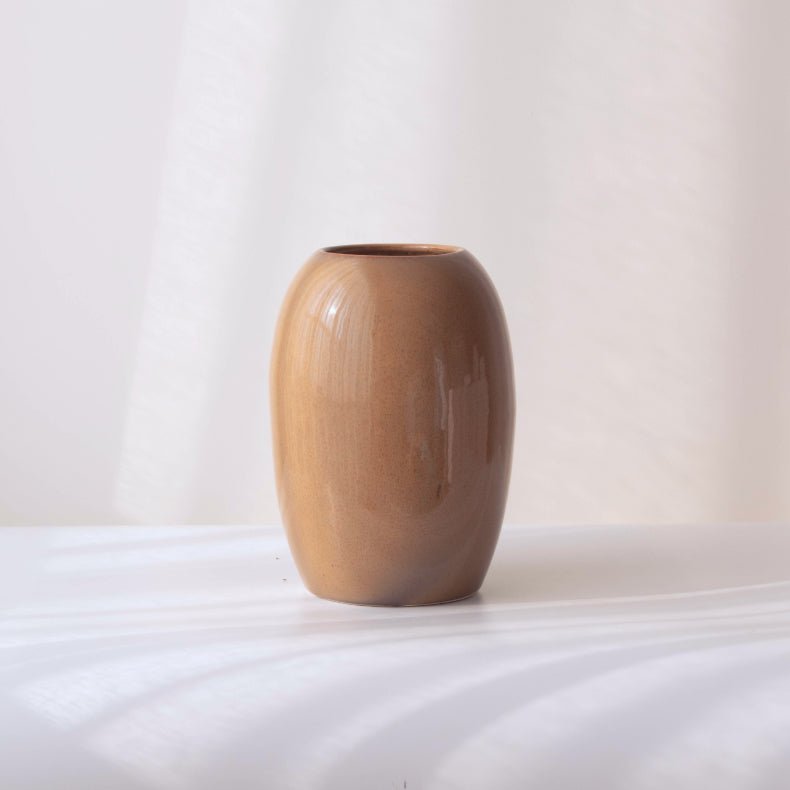 Brown Ceramic Oval Shaped Flower Vase - The Golden Theory