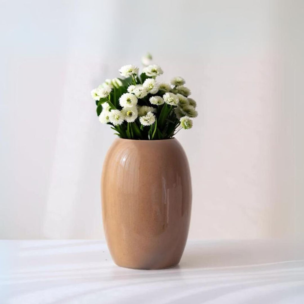 Brown Ceramic Oval Shaped Flower Vase - The Golden Theory