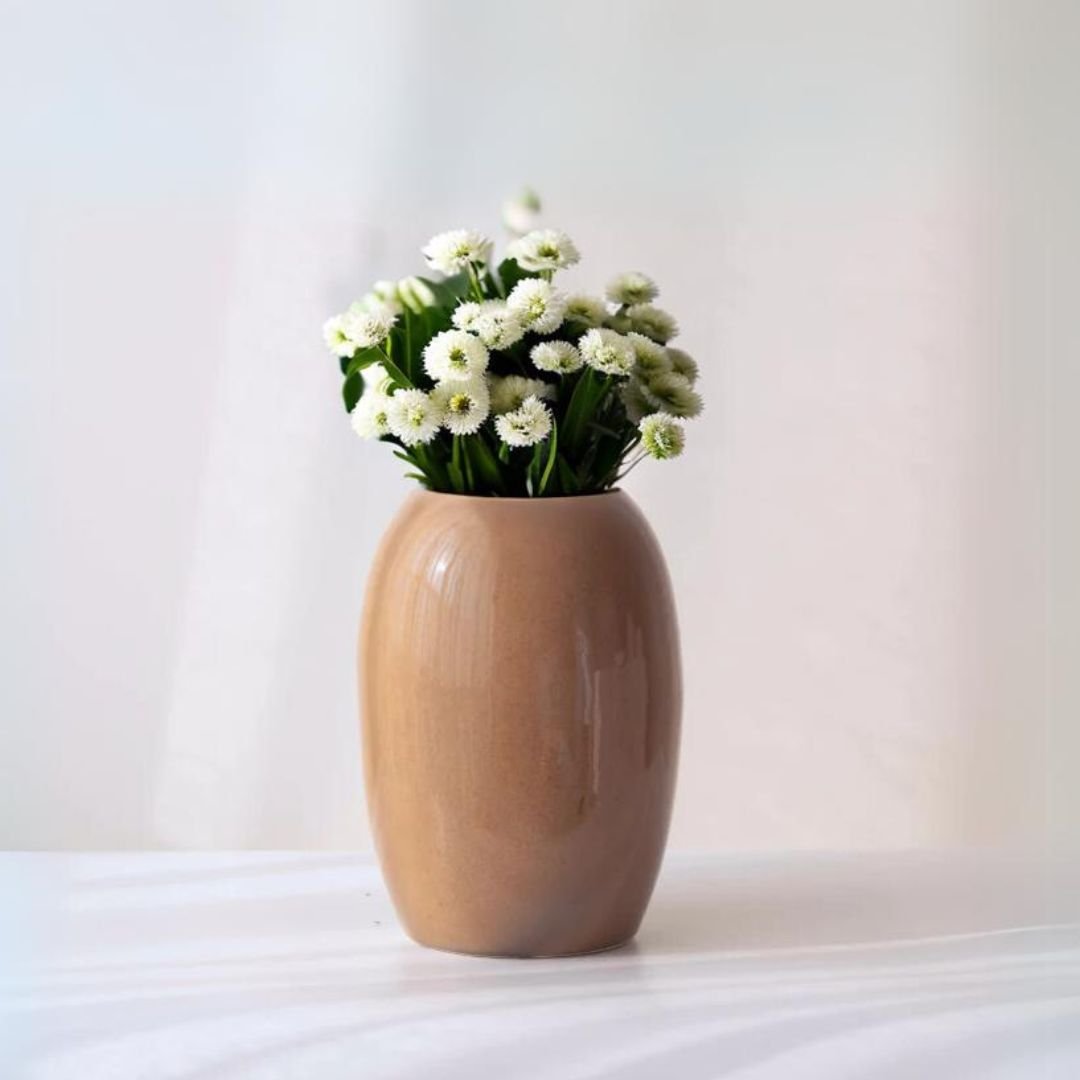 Brown Ceramic Oval Shaped Flower Vase - The Golden Theory