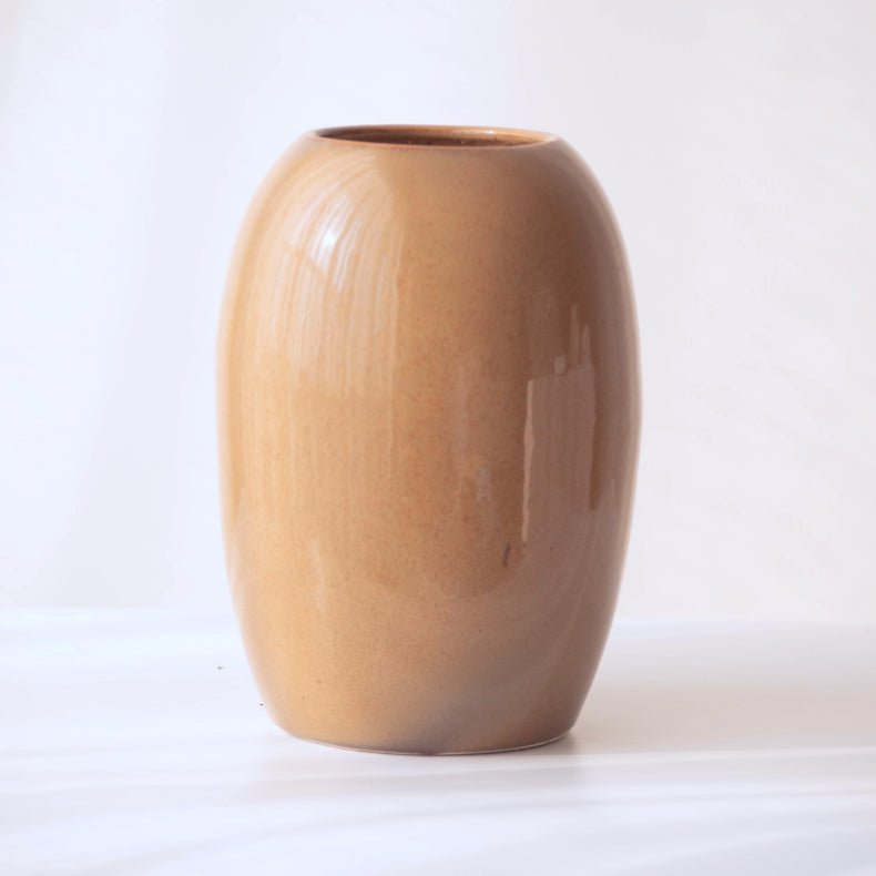 Brown Ceramic Oval Shaped Flower Vase - The Golden Theory