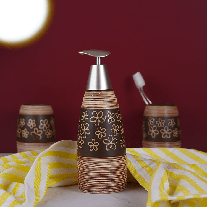 Brown Floral Hand painted Bathroom Accessory Set - The Golden Theory
