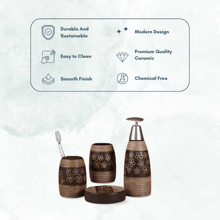 Brown Floral Hand painted Bathroom Accessory Set - The Golden Theory